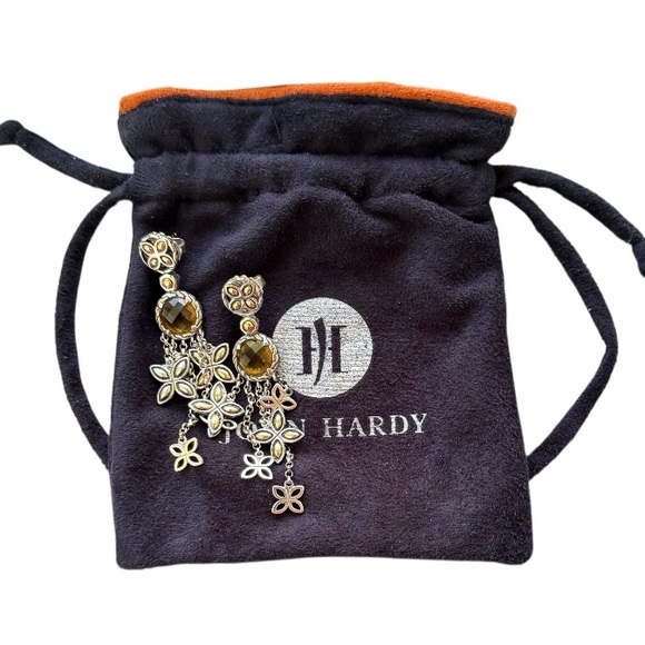 John Hardy 18K Gold Sterling Silver Citrine Batu Kawung Dangle Drop Earrings - Picture 8 of 8